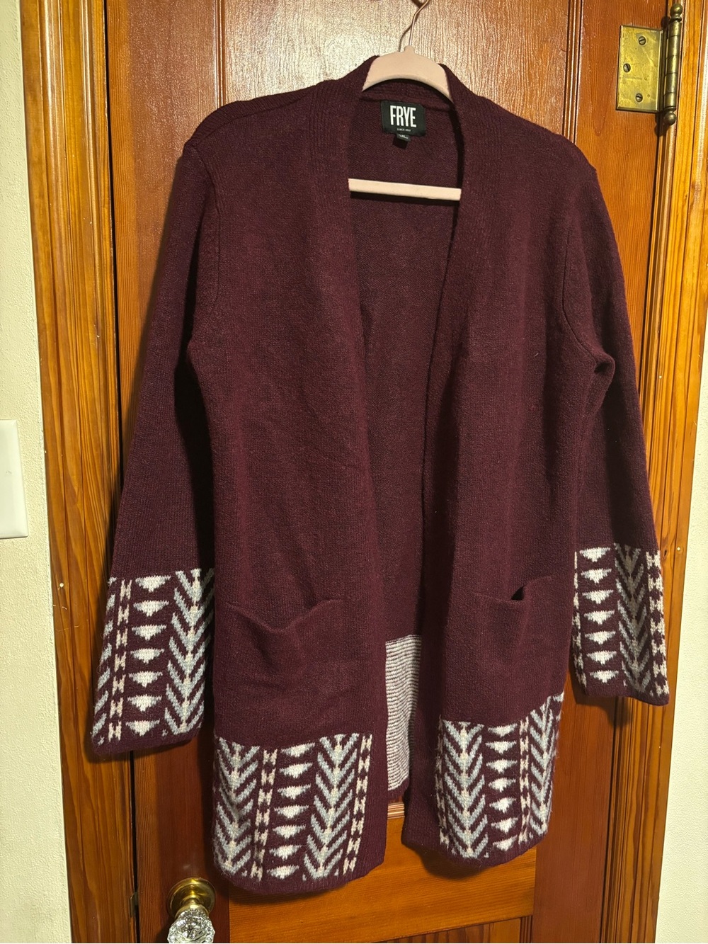 FRYE Women's Open-Front Burgundy Knit Cardigan Womens Size Medium